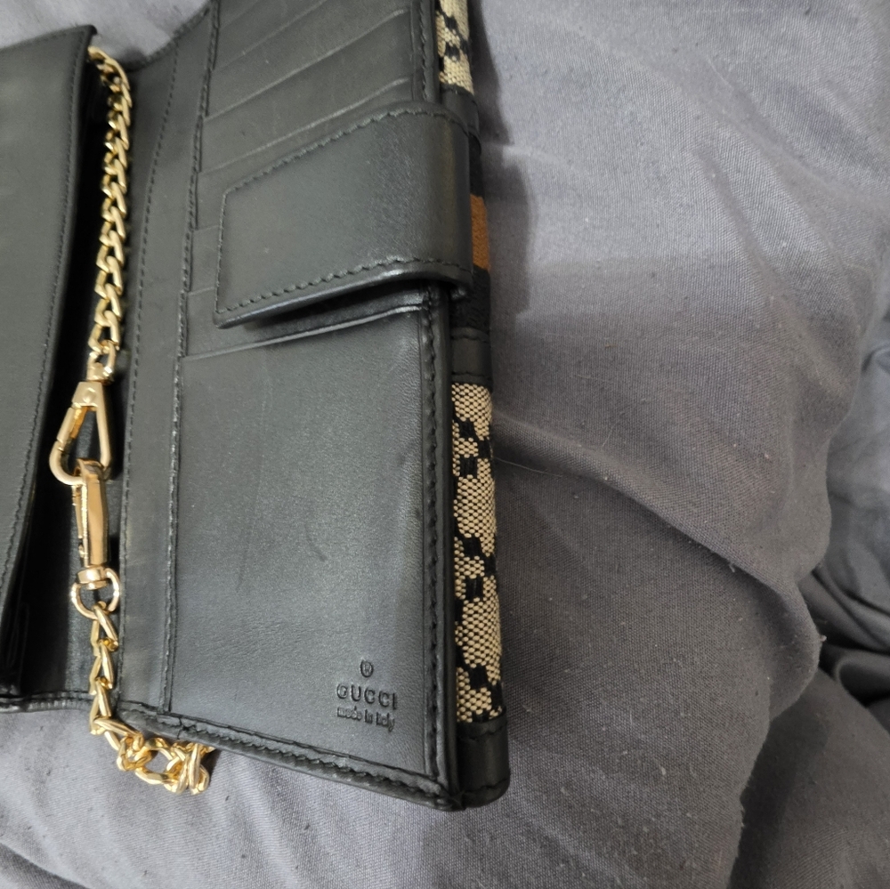 AUTHENTIC Vintage Diamonte Print GUCCI Long Wallet in Black & Tan - Picture 5 of 11